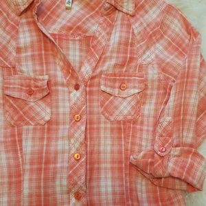Pink plaid lightweight button down. Size sm